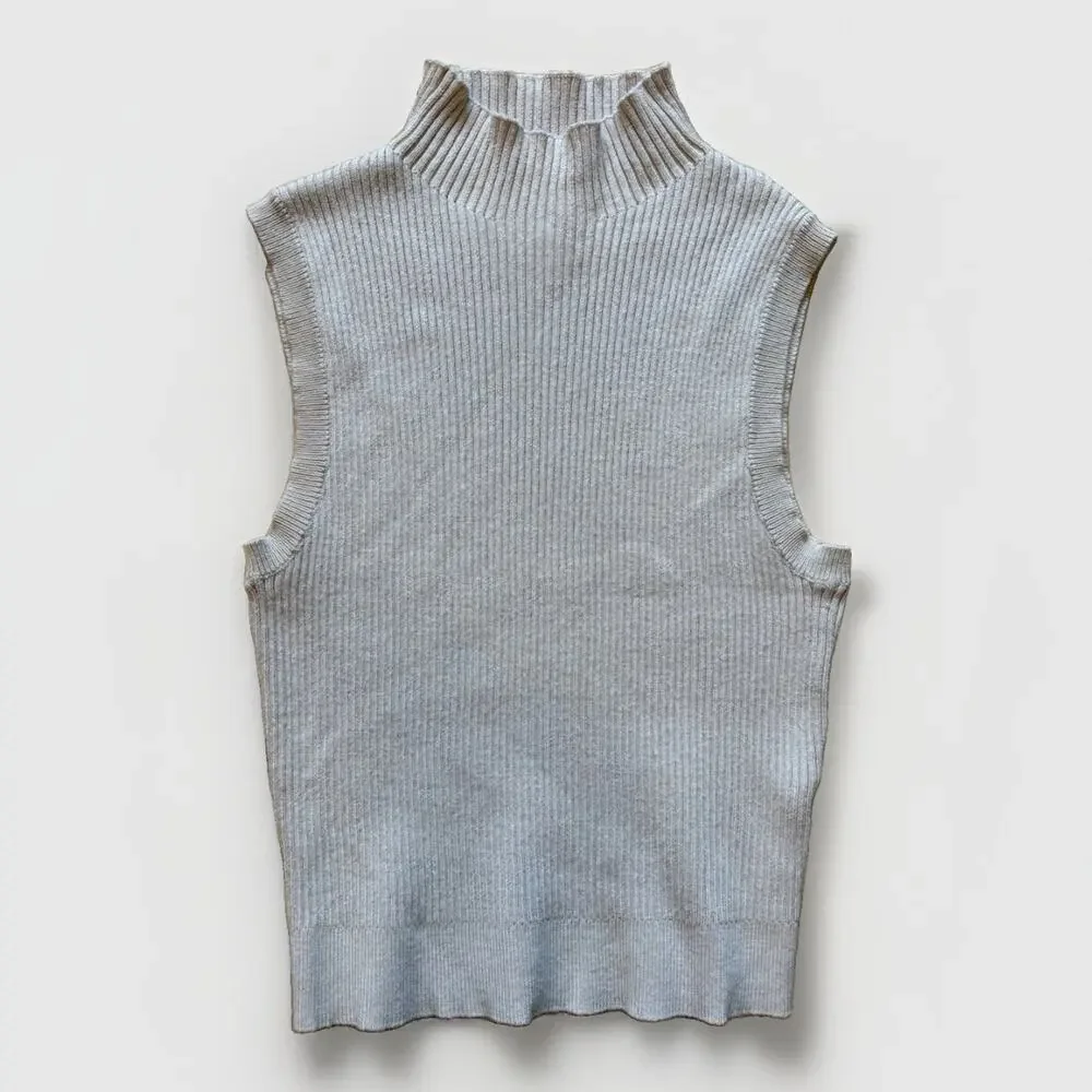 superdown Beige Ribbed Hook and Eye Mockneck Tank Top Sz XS Sleeveless
